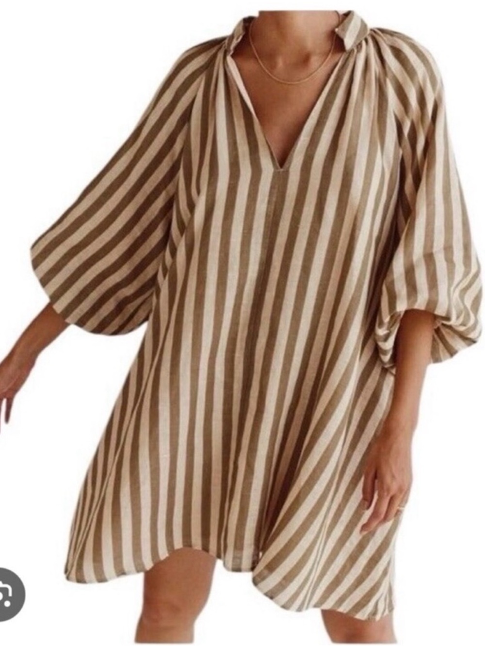 Magaschoni Beige and Cream Striped Mini Dress